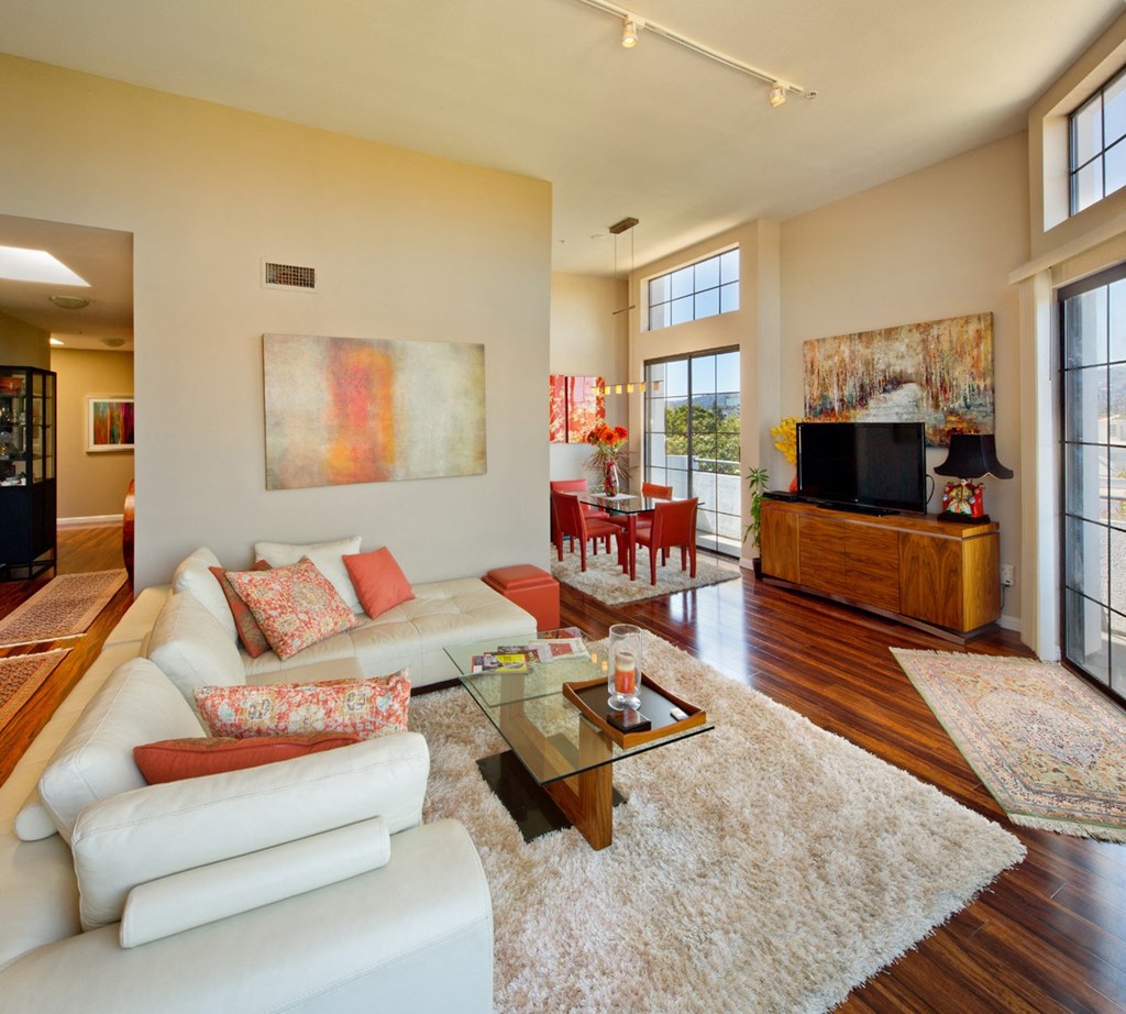 Apartment living room with large private balcony