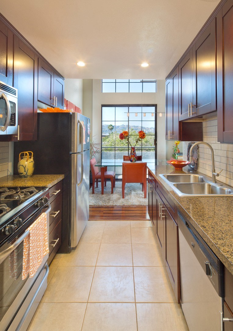 805 South Wooster Apartment kitchen with stainless steel appliances and cabinets