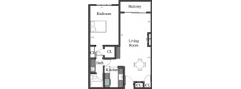 1BR 1BA - FLOOR PLAN J - 972 HILGARD at The Hilgard, Los Angeles, CA, 90024