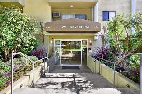 The entrance to a building called The Wooster Encore at Wooster Encore Apartments, Los Angeles, CA 90035