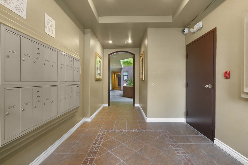 Apartment entrance and mailboxes