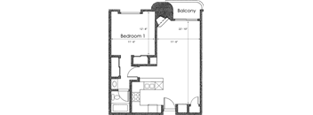 1BR 1BA - FLOOR PLAN B - 1400 MIDVALE