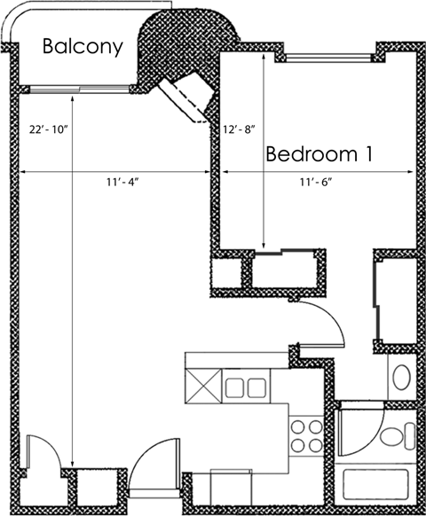 1 bed 1 bath X05 Floor Plan at Midvale Court, Los Angeles, CA