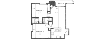 2BR 2BA - FLOOR PLAN E - 1400 MIDVALE
