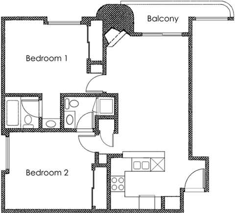 2 bed 2bath X06 Floor Plan at Midvale Court, Los Angeles