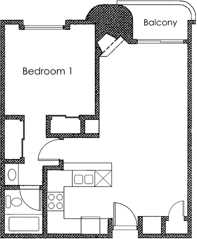 1 bed 1 bath X08 Floor Plan at Midvale Court, California, 90024