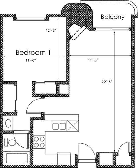 1 bed 1 bath X09 Floor Plan at Midvale Court, Los Angeles