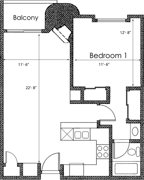 1 bed 1 bath X10 Floor Plan at Midvale Court, California