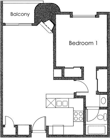 1 bed 1 bath X11 Floor Plan at Midvale Court, Los Angeles, CA, 90024