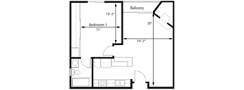 1BR 1BA - FLOOR PLAN F - 1441 MIDVALE