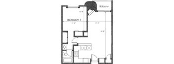 1BR 1BA - FLOOR PLAN J - 1400 MIDVALE