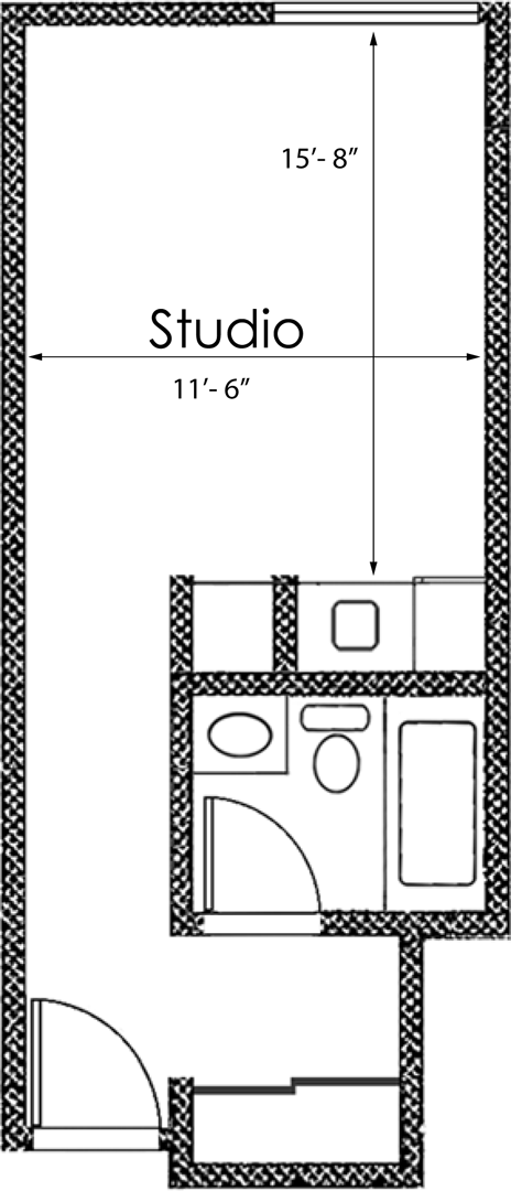 Studio 1 bathroom X15A Floor Plan at Midvale Court, Los Angeles, 90024