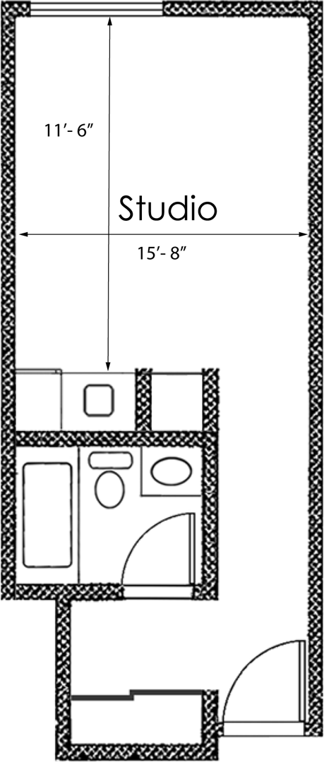 Studio 1 bath X16A Floor Plan at Midvale Court, Los Angeles