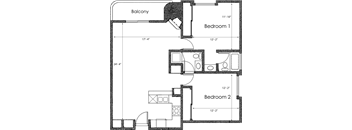 2BR 2BA - FLOOR PLAN F - 1400 MIDVALE