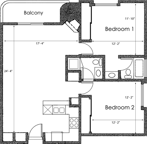 2 bed 2 bathroom X18 Floor Plan at Midvale Court, California, 90024
