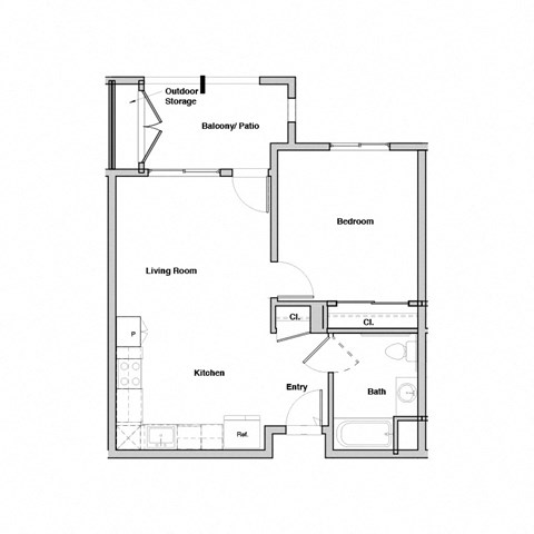 1 Bedroom 1 Bathroom Floor Plan