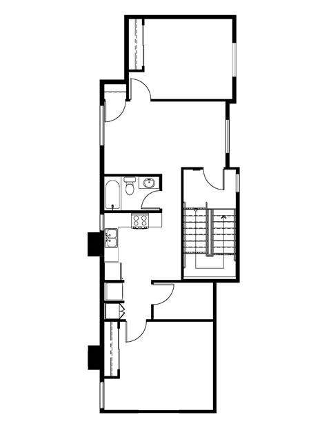 A black and white image of a floor plan of a house.