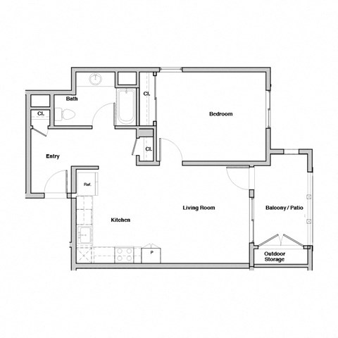 1 Bedroom 1 Bathroom Floor Plan