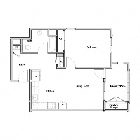 1 Bedroom 1 Bathroom Floor Plan