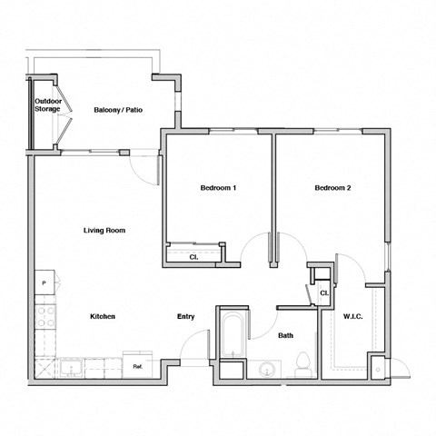 2 Bedroom 1 Bathroom Floor Plan