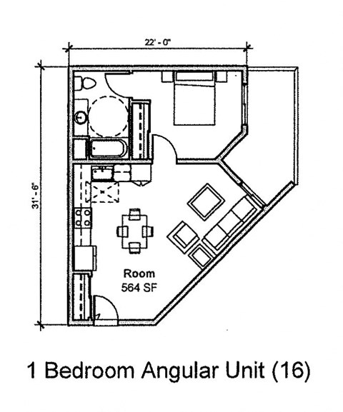 456 West 1 Bedroom Floorplan