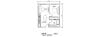 1-Bedroom Floorplan of Las Dahlias Apartments