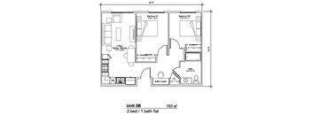 2-Bedroom Floorplan of Las Dahlias Apartments