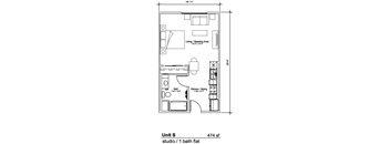 Studio Floorplan of Las Dahlias Apartments