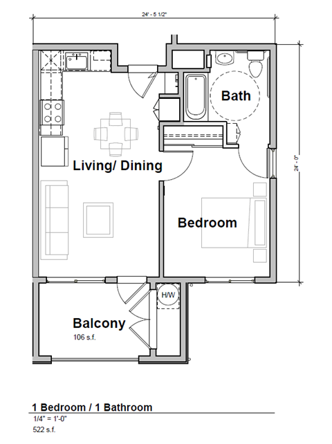 Mountain View 1 Bedroom Floorplan