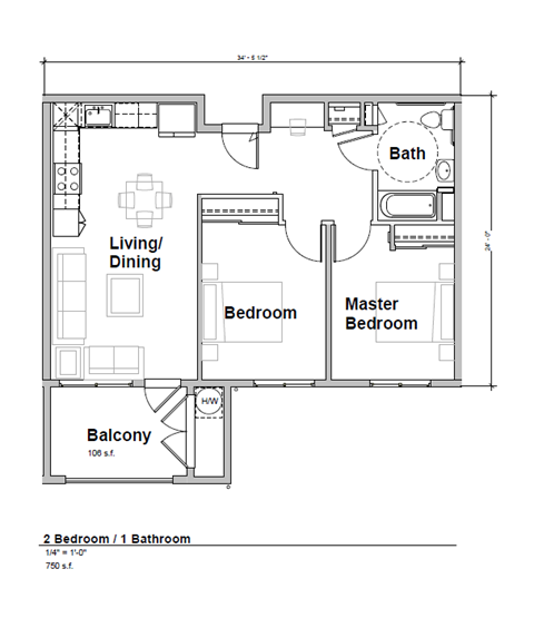 Mountain View 2 Bedroom Floorplan
