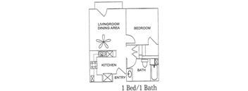 1 Bedroom 1 Bathroom floor plan of Mission Village Senior Apartments