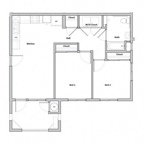 2 Bedroom 1 Bathroom Floor Plan