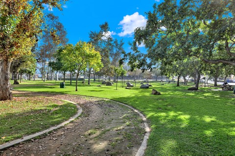 Park with a dirt path at Hobart Apartments, Los Angeles, 90029