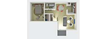 a furnished apartment with a kitchen and living room