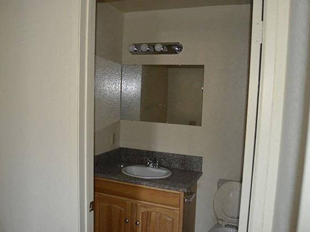 a bathroom with a sink and a mirror and a toilet