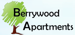 A logo for Berrywood Apartments featuring a tree.