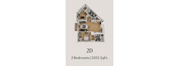 A 2D floor plan of a house with 2 bedrooms and 1031 square feet.