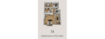 A 3A floor plan with 3 bedrooms and 1325 square feet.