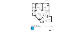 A black and white image of a floor plan for a one bedroom apartment.