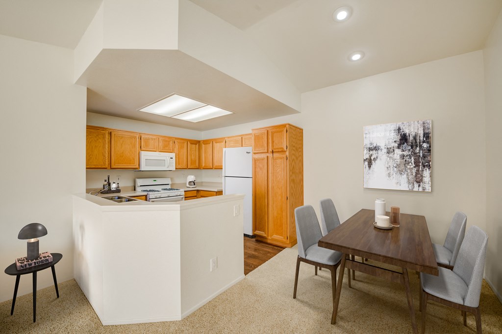 Kitchen and dining room at Arroyo Villa Apartments, Thousand Oaks, 91320