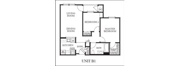 B1 Floorplan of 2 bedroom at Meadow Wood at Alamo Creek in Danville, CA 94506
