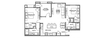 Floor plan 2 bed 2 bath 1,076 sq. ft. at The Overlook Santa Clarita, CA 91350