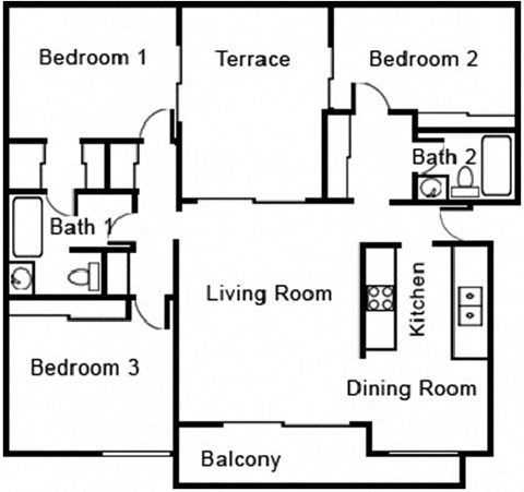 E32 Floor Plan at Beverly Plaza Apartments, Long Beach, CA