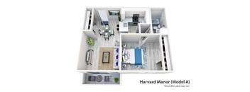 1-bedroom floor plan image of the harvard manor apartments in dallas, tx at Harvard Manor, Irvine, 92612