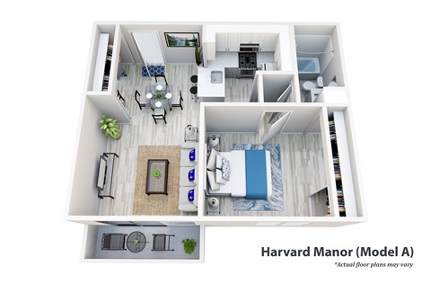1-bedroom floor plan image of the harvard manor apartments in dallas, tx at Harvard Manor, Irvine, 92612