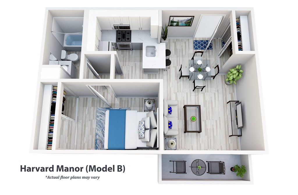 1-bedroom floor plan | harvard manor at Harvard Manor, California
