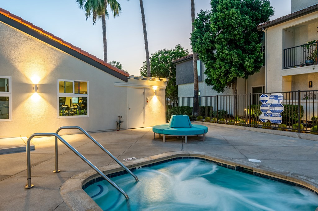 the swimming pool at our apartments in palm springs  at Laguna Gardens Apts., California