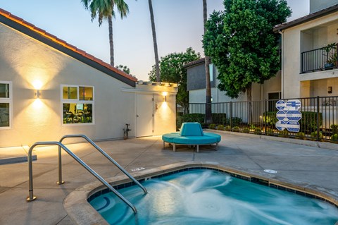 the swimming pool at our apartments in palm springs  at Laguna Gardens Apts., California