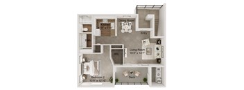 1 bed 1 bath D3 Floor Plan at Monarch at Dos Vientos, Newbury Park, California