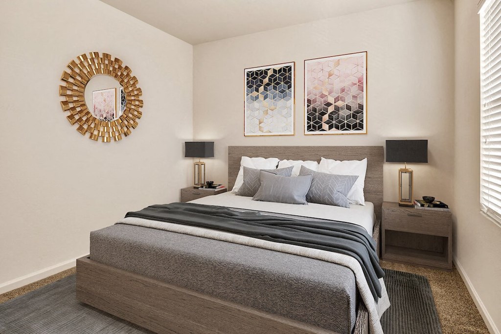 a bedroom with a large bed and two night stands a bedroom with a large bed and two night stands at Falcon Bridge at Gale Ranch, San Ramon, California